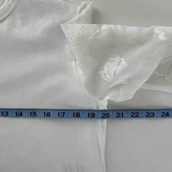 See By Chloe Lace Sleeve White Tee Shirt Top Womens Size Large Long Sleeve - Picture 9 of 13